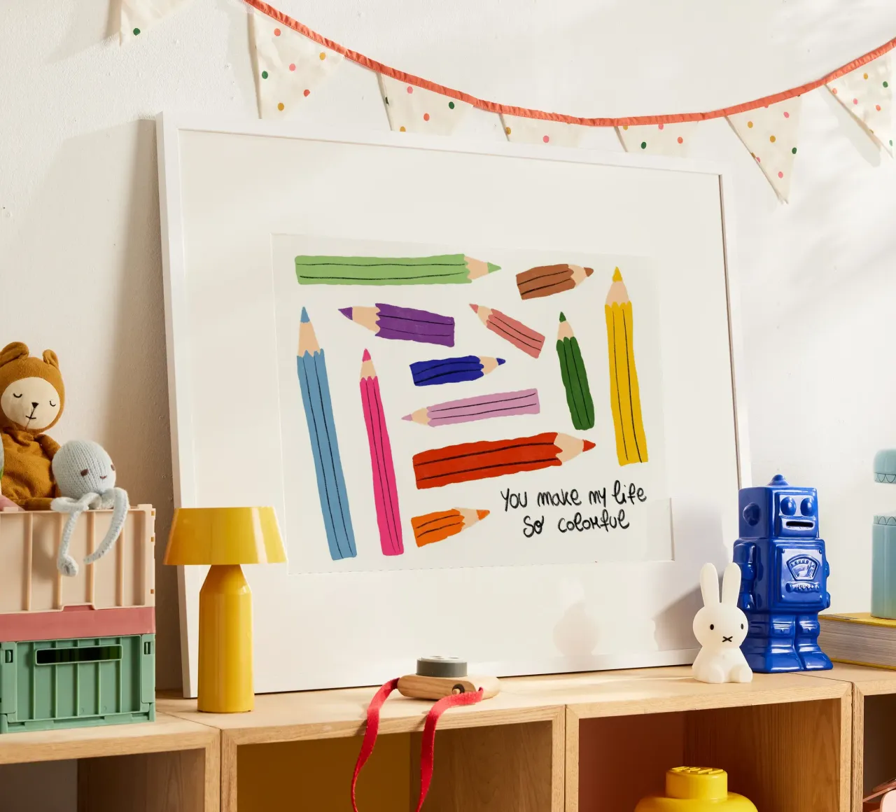 Affiche 'You Make My Life So Colourful' (Tu rends ma vie si colorée) poster avec cadre en bois de vintagepod