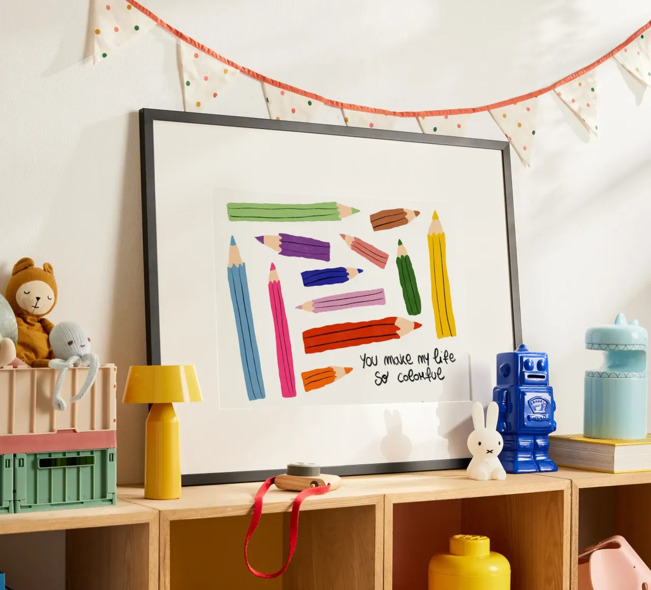 Affiche 'You Make My Life So Colourful' (Tu rends ma vie si colorée) poster avec cadre en bois de vintagepod