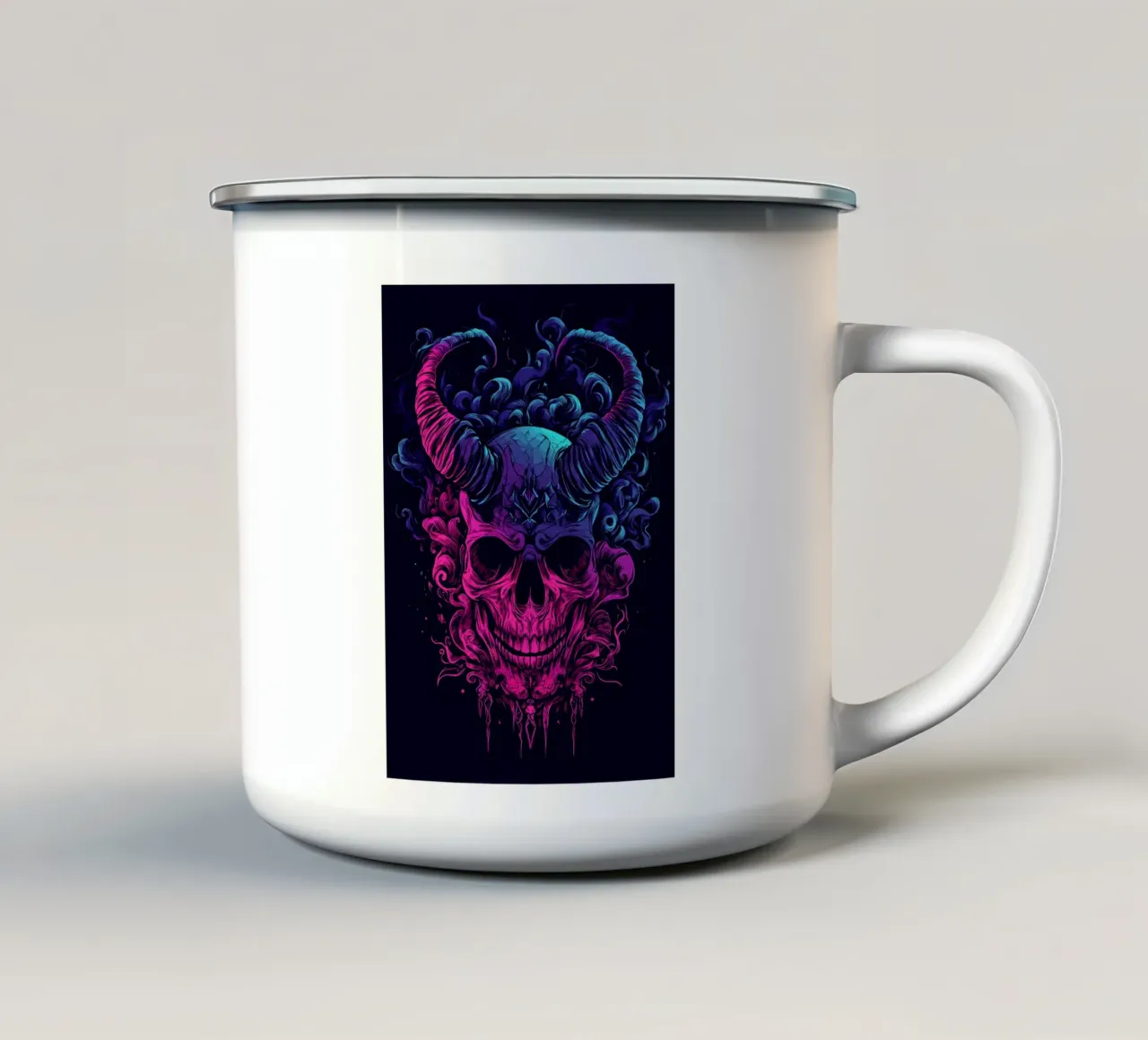 Teschio demoniaco in fiamme al neon tazza in smalto da pixelbull - medieval art and more