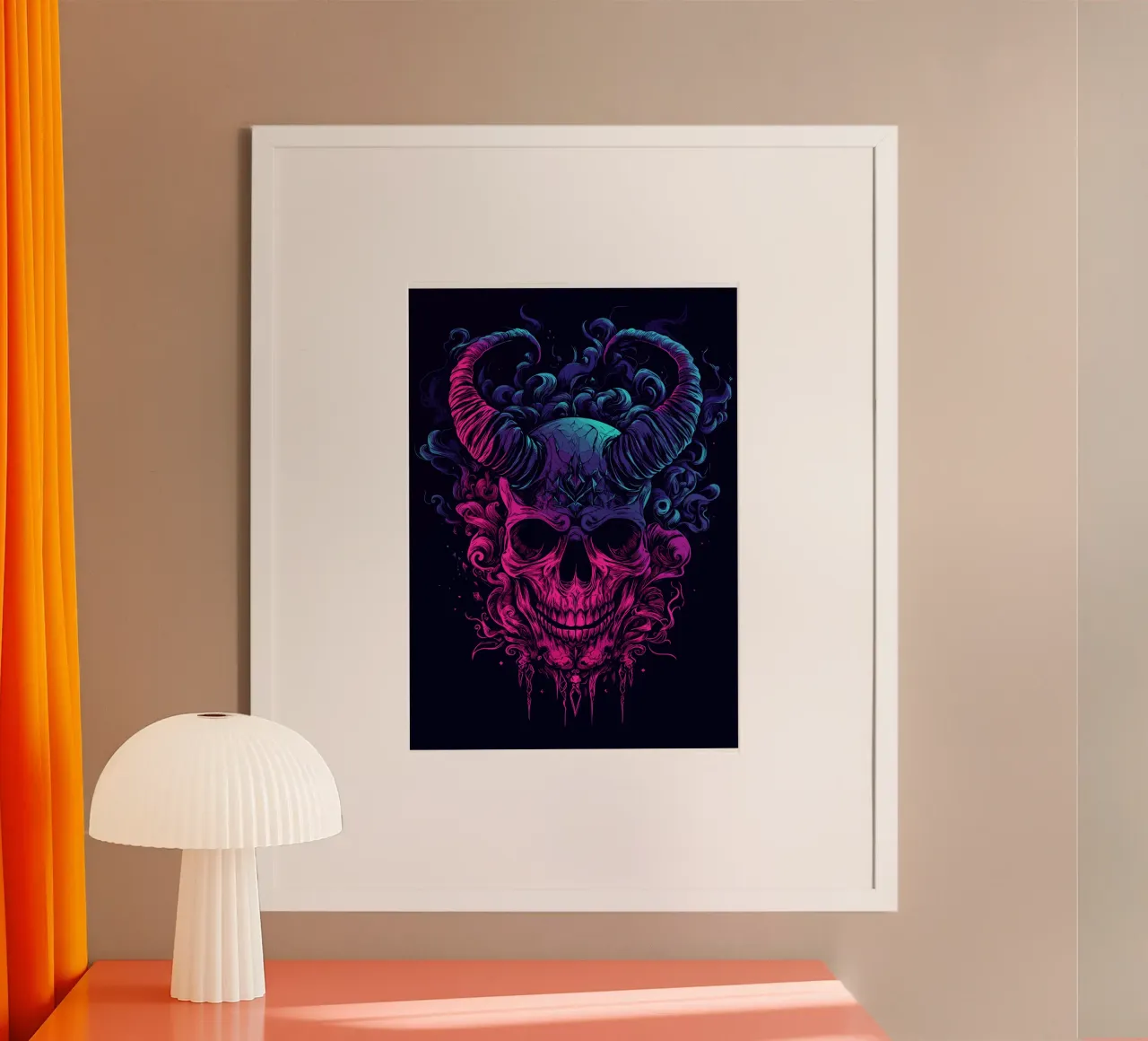 Dämonischer Totenschädel in Neonflammen Poster von pixelbull - medieval art and more
