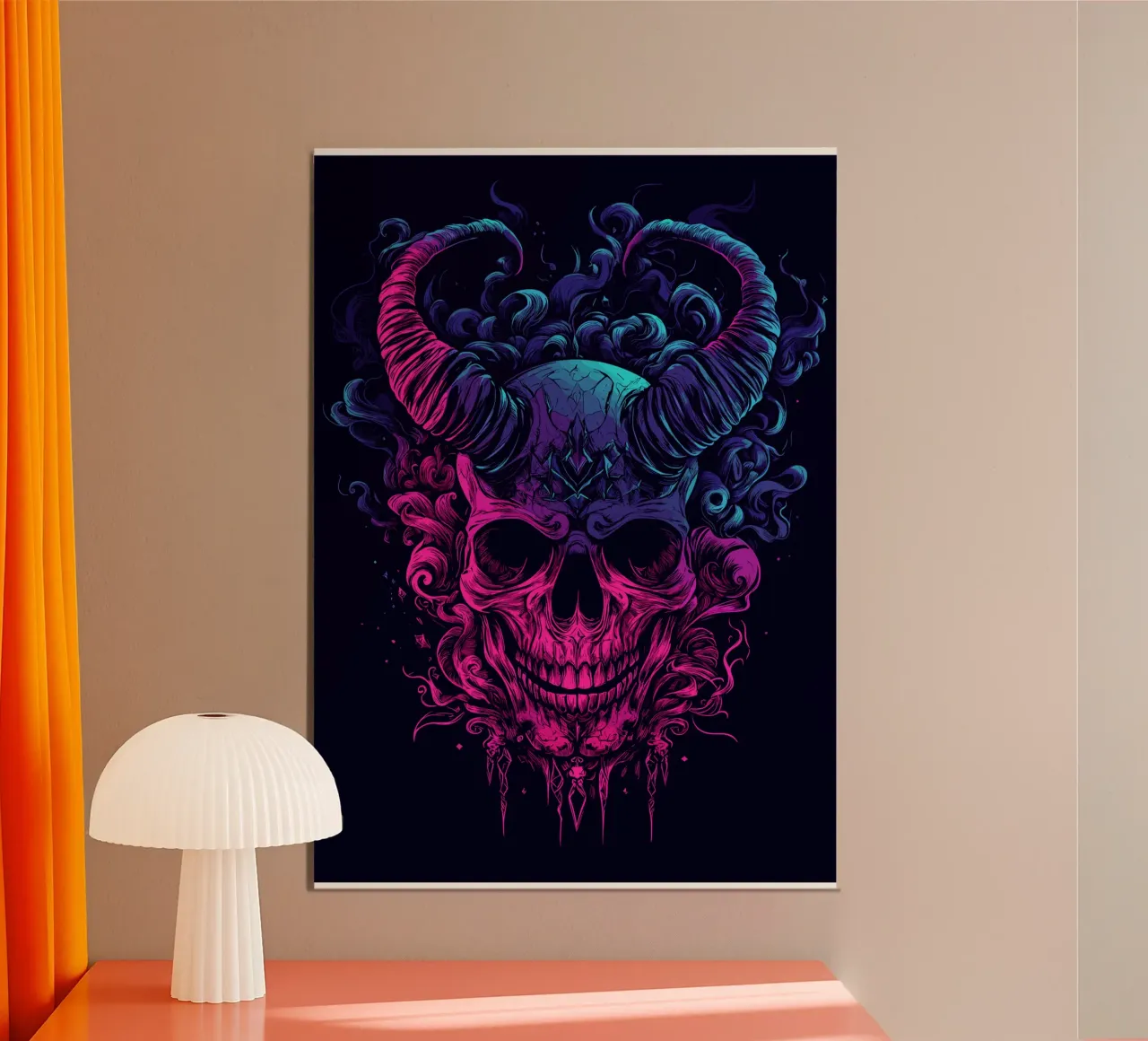 Dämonischer Totenschädel in Neonflammen Poster von pixelbull - medieval art and more