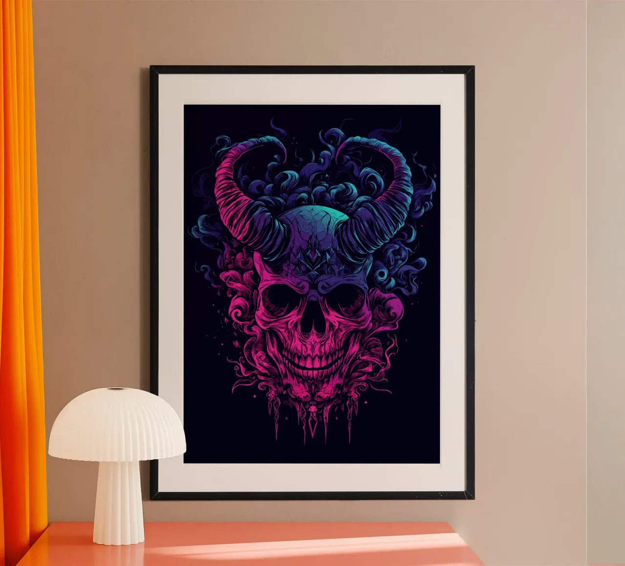 Dämonischer Totenschädel in Neonflammen Poster von pixelbull - medieval art and more