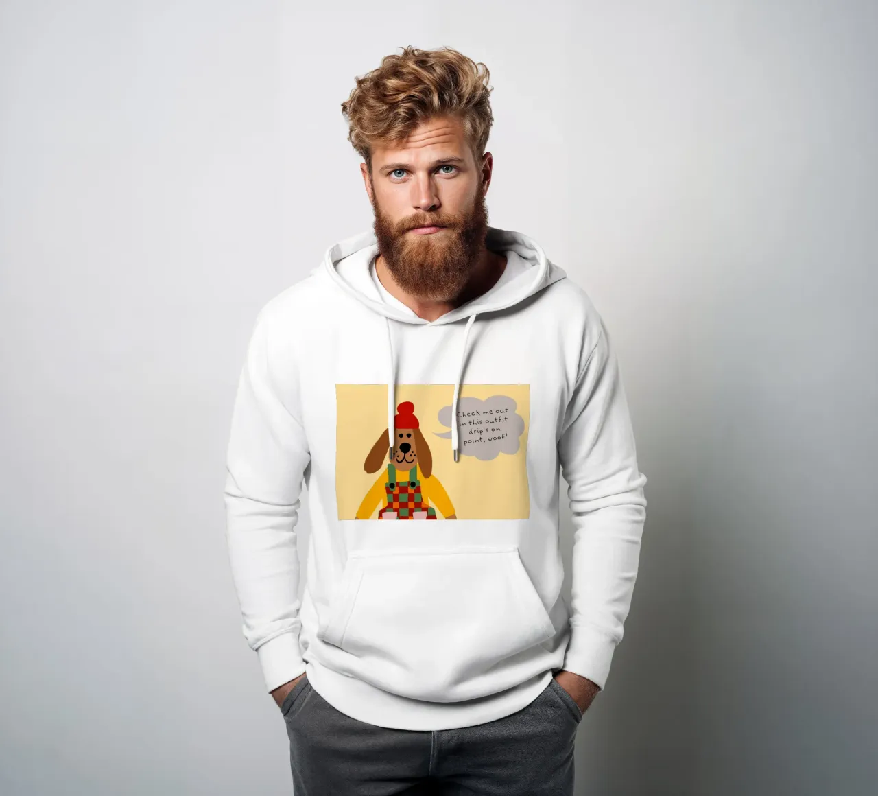 Poster del cane in salopette "Drip's on Point felpa con cappuccio da vintagepod