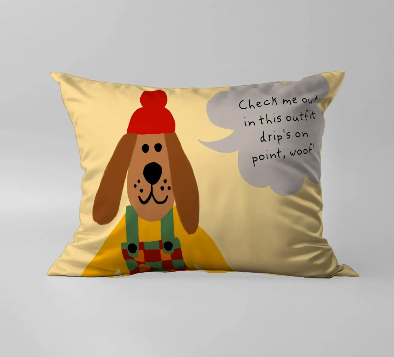 Poster del cane in salopette "Drip's on Point cuscino da vintagepod