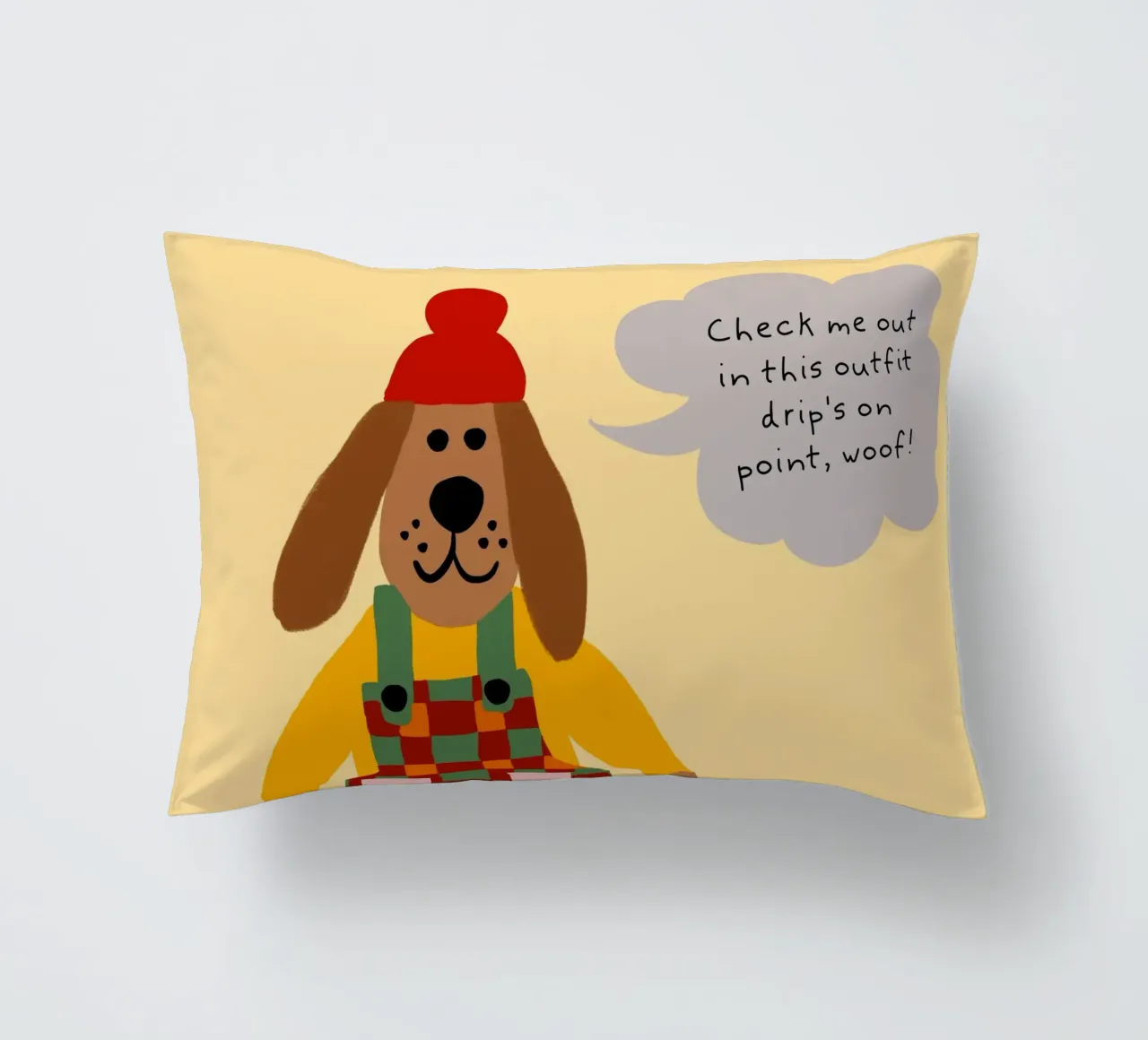 Poster del cane in salopette "Drip's on Point cuscino da vintagepod