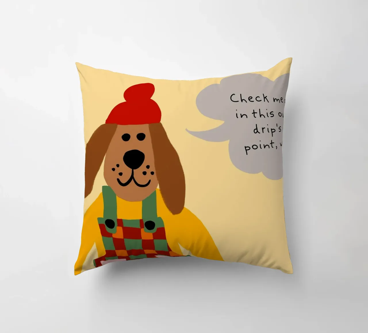 Poster del cane in salopette "Drip's on Point cuscino da vintagepod