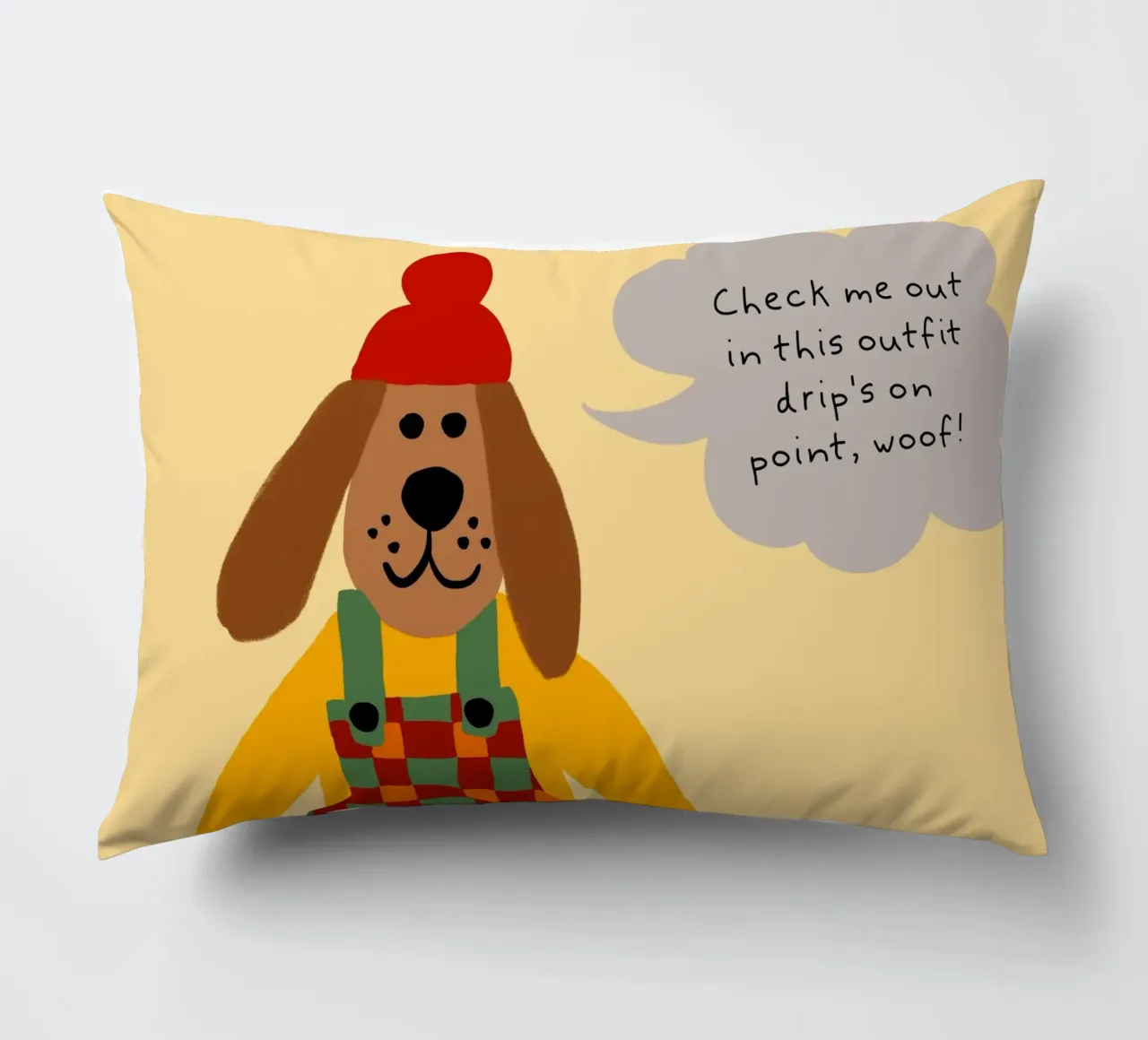 Poster del cane in salopette "Drip's on Point cuscino da vintagepod