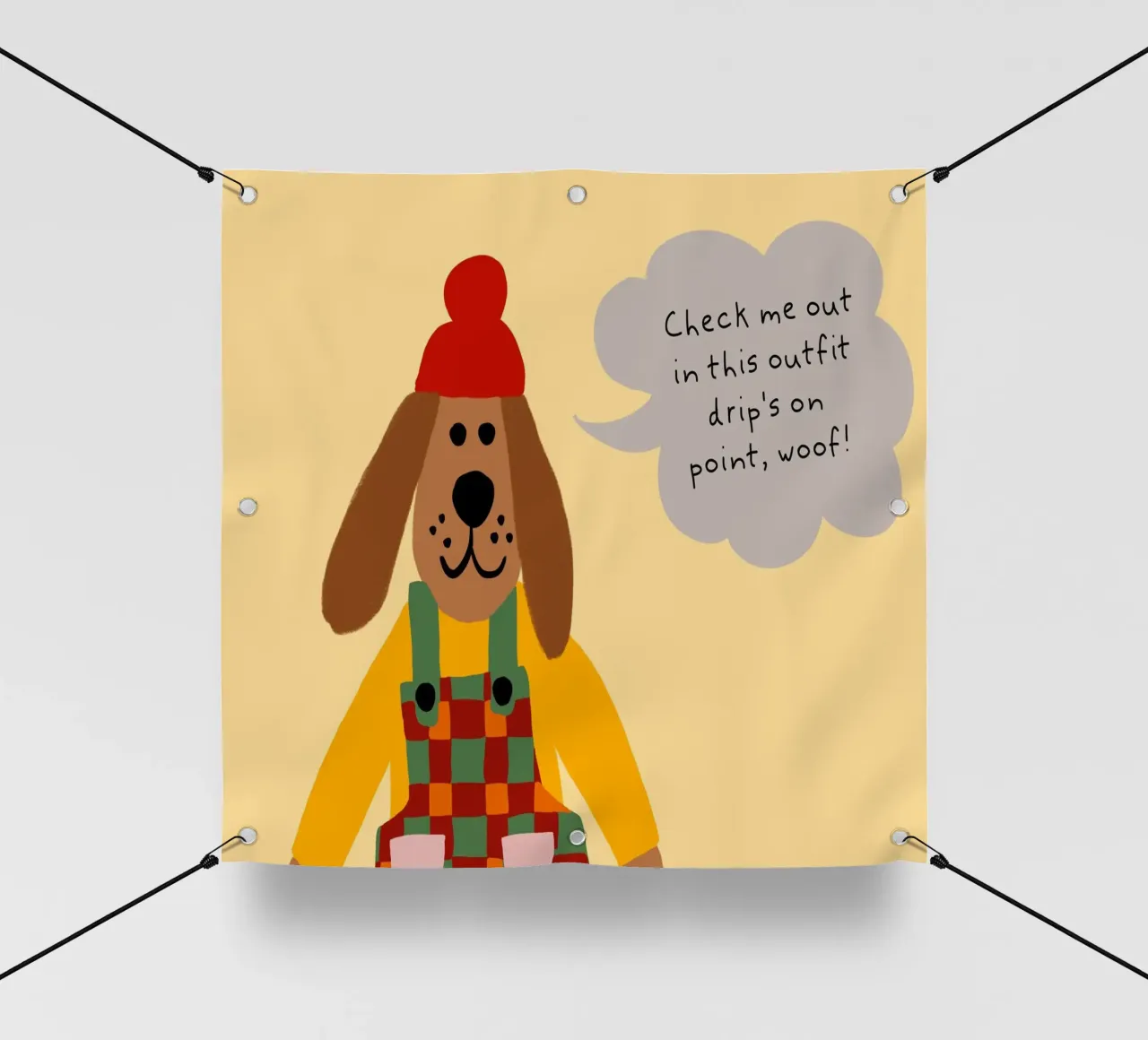 Poster del cane in salopette "Drip's on Point telo in pvc da vintagepod