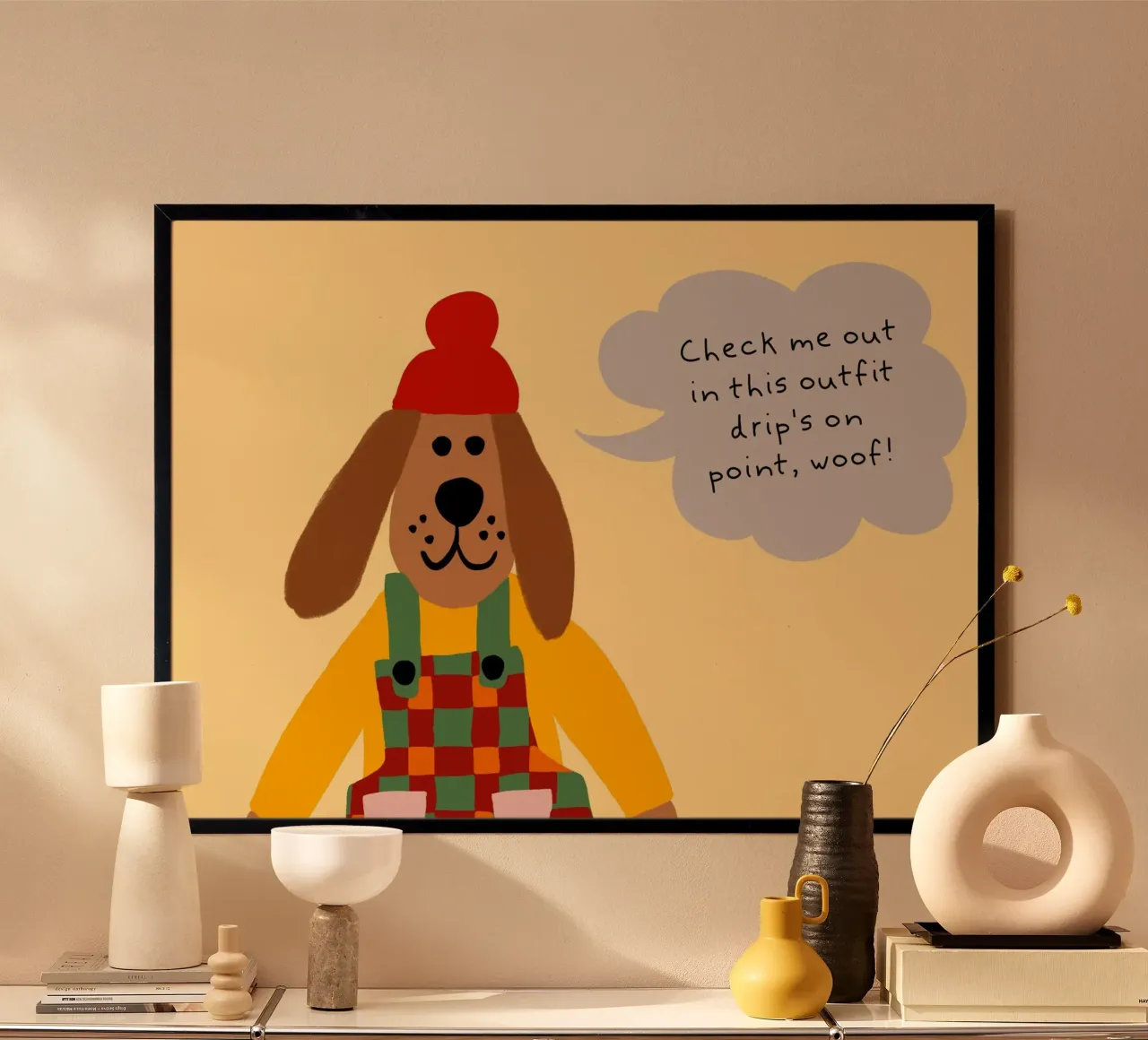 Poster del cane in salopette "Drip's on Point carta hahnemühle da vintagepod