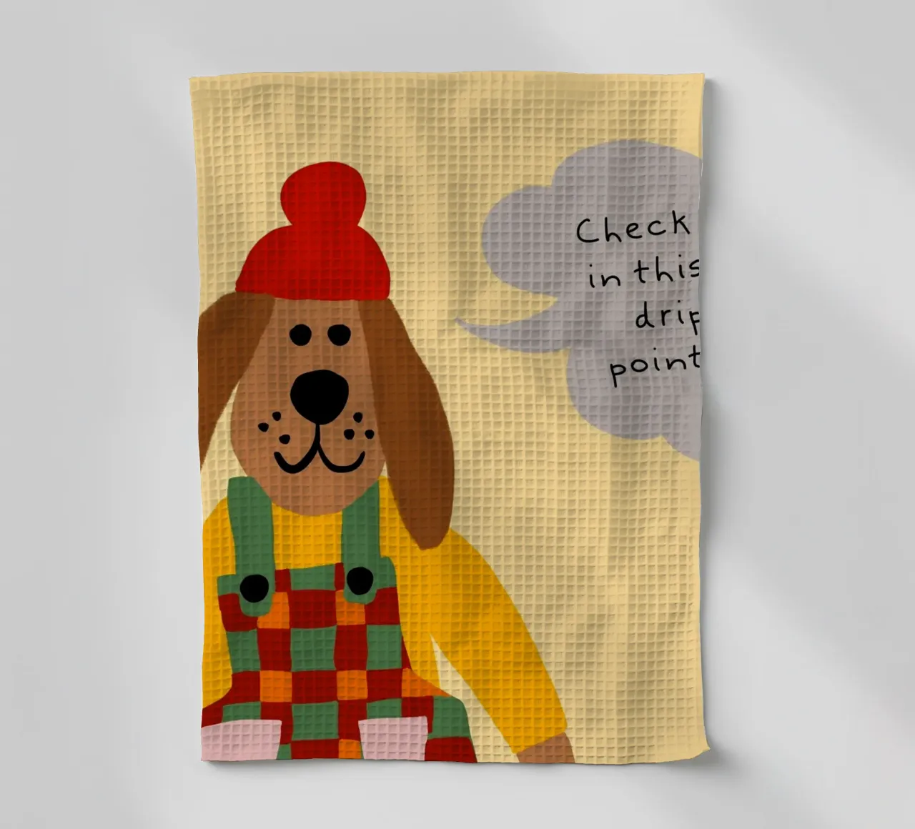 Poster del cane in salopette "Drip's on Point canovaccio da cucina da vintagepod