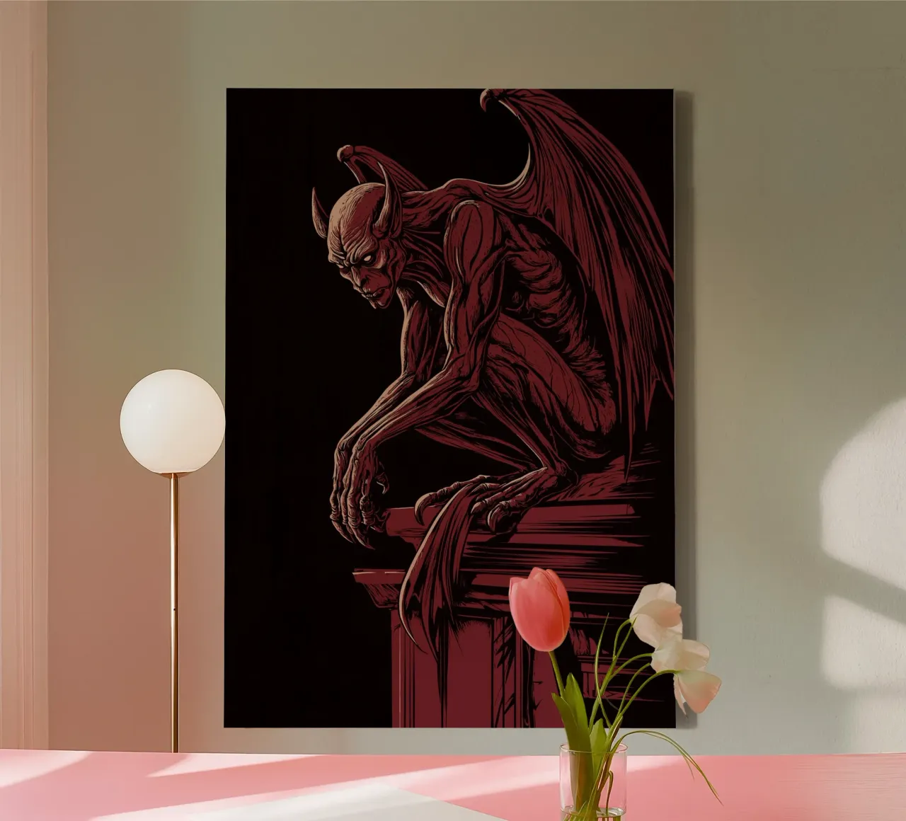 Gargoyle on a Gothic column canvas with Floater frame by pixelbull - medieval art and more