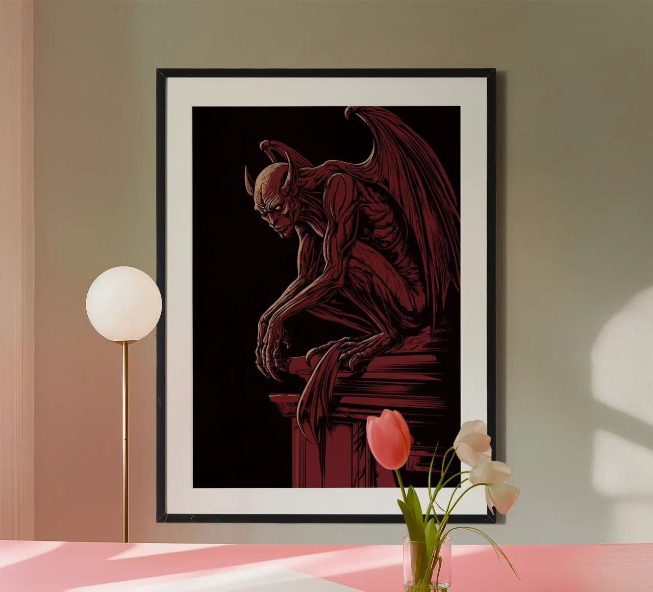 Gargoyle on a Gothic column poster with aluminum frame by pixelbull - medieval art and more