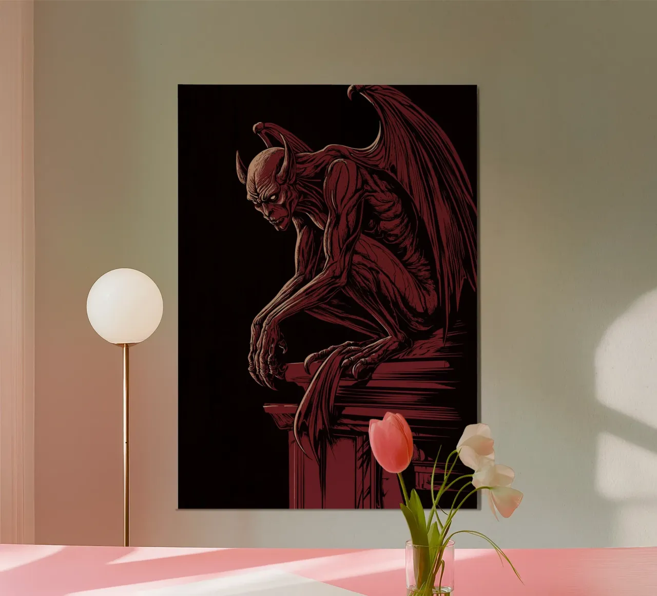 Gargoyle on a Gothic column poster with aluminum frame by pixelbull - medieval art and more