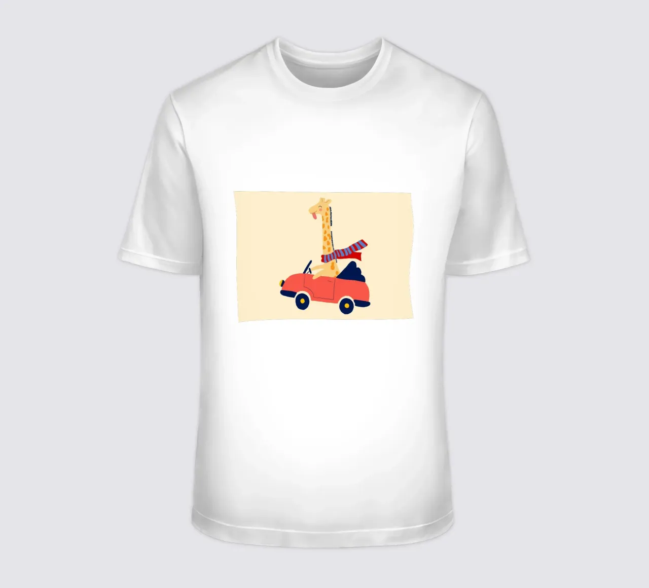 Simpatica giraffa in auto con sciarpa t-shirt da vintagepod