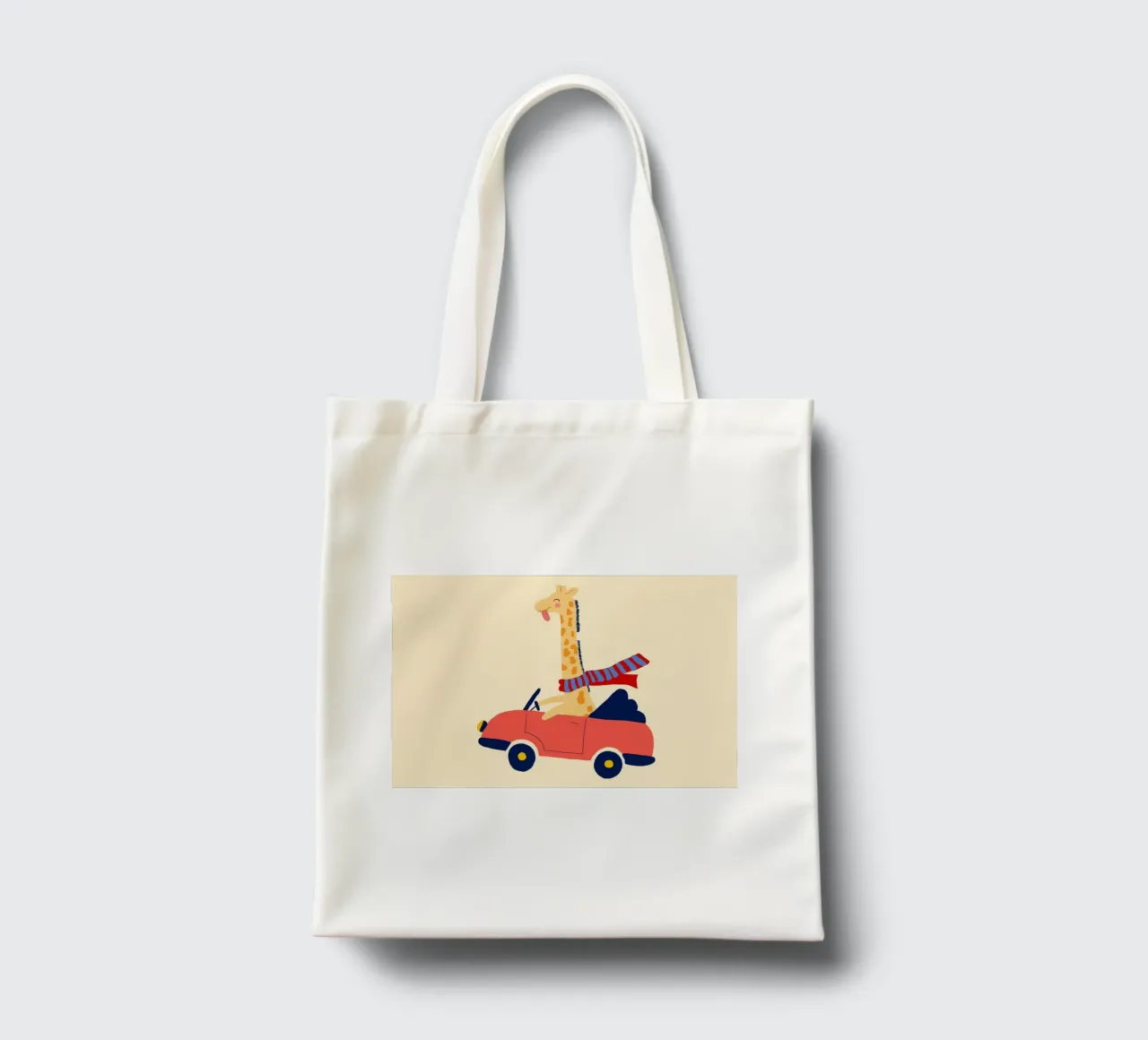 Simpatica giraffa in auto con sciarpa borsa in juta da vintagepod