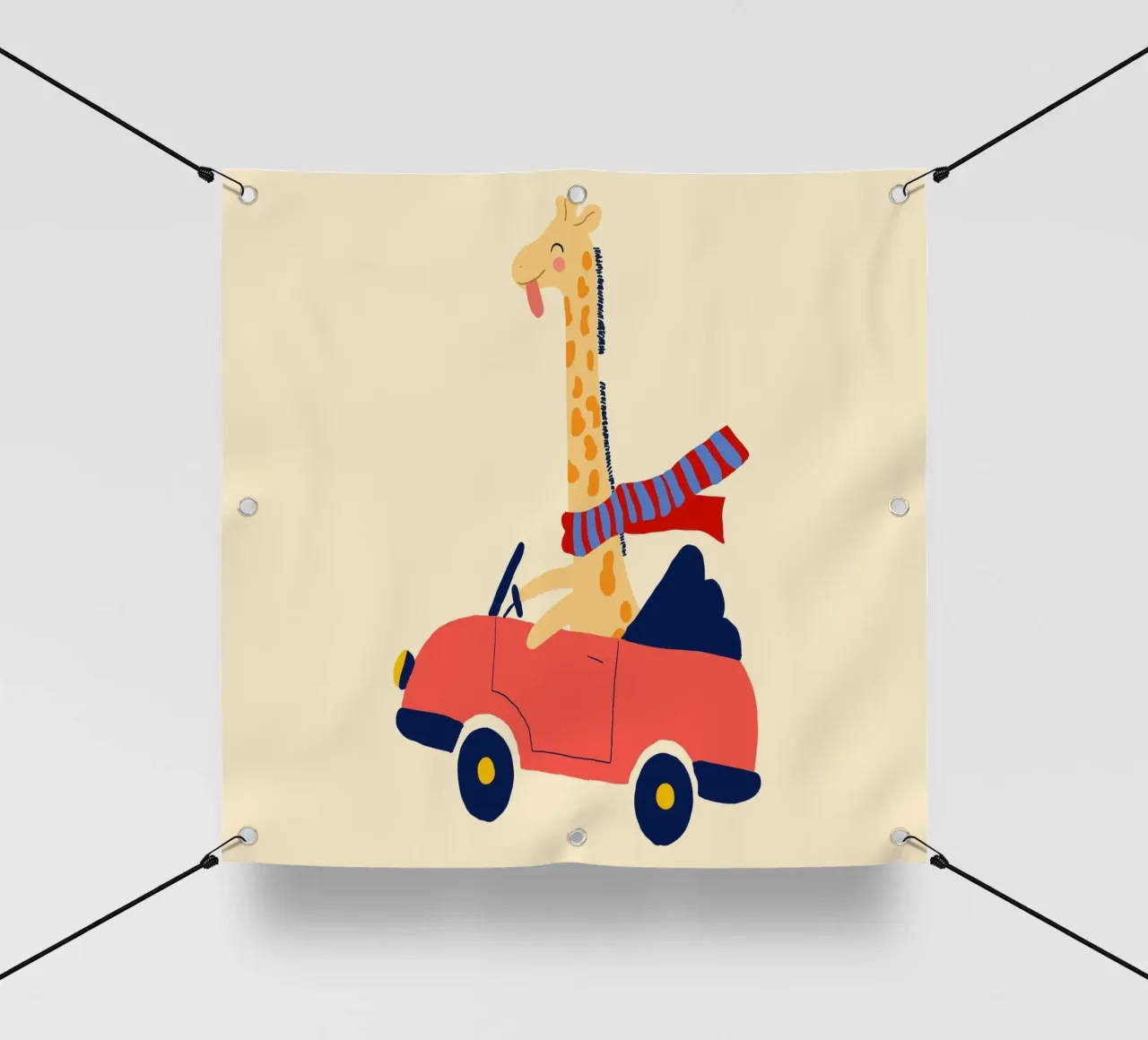 Simpatica giraffa in auto con sciarpa telo in pvc da vintagepod