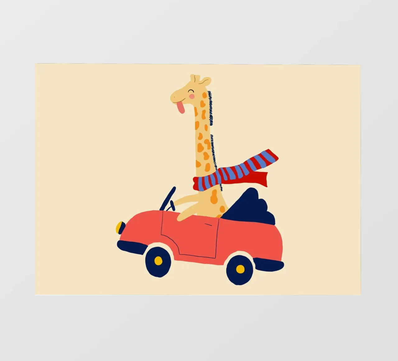 Simpatica giraffa in auto con sciarpa telo in pvc da vintagepod