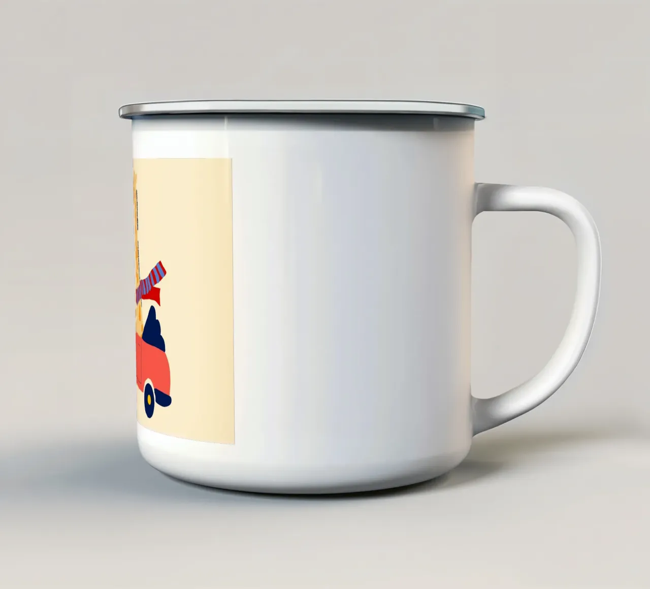 Simpatica giraffa in auto con sciarpa tazza in smalto da vintagepod