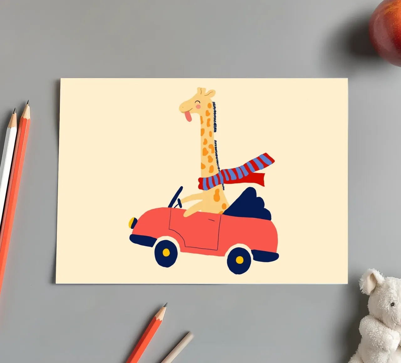 Simpatica giraffa in auto con sciarpa foglio adesivo da vintagepod