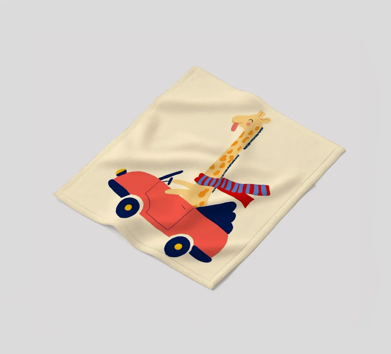 Simpatica giraffa in auto con sciarpa coperta in pile da vintagepod