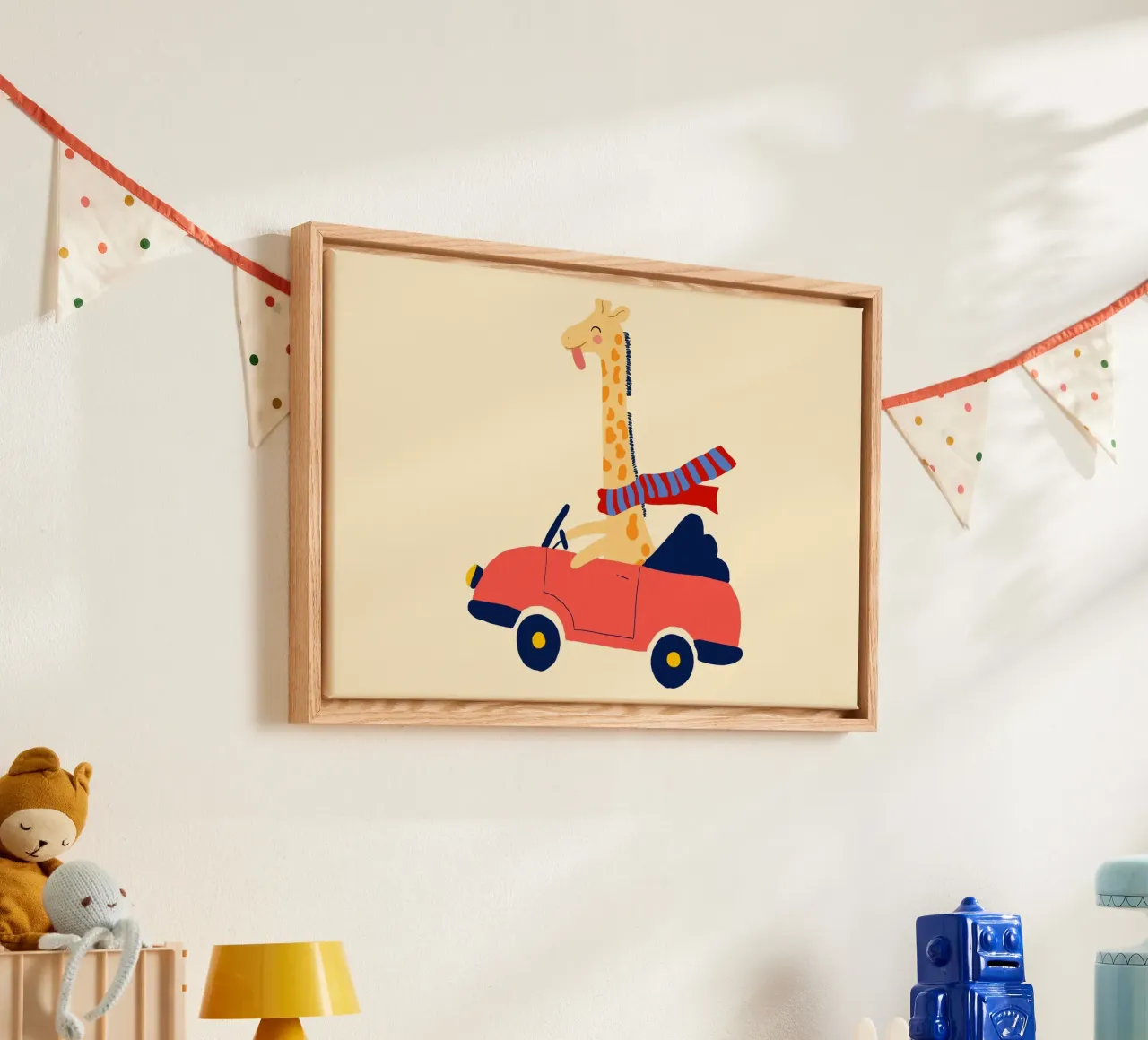 Simpatica giraffa in auto con sciarpa tela con Cornice a cassetta da vintagepod