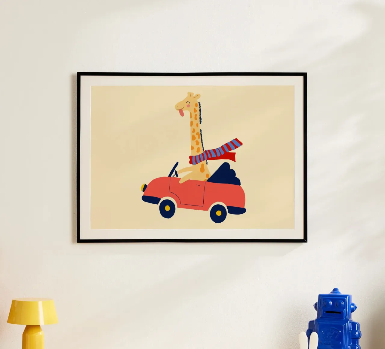 Girafe mignonne dans une voiture avec écharpe poster de vintagepod