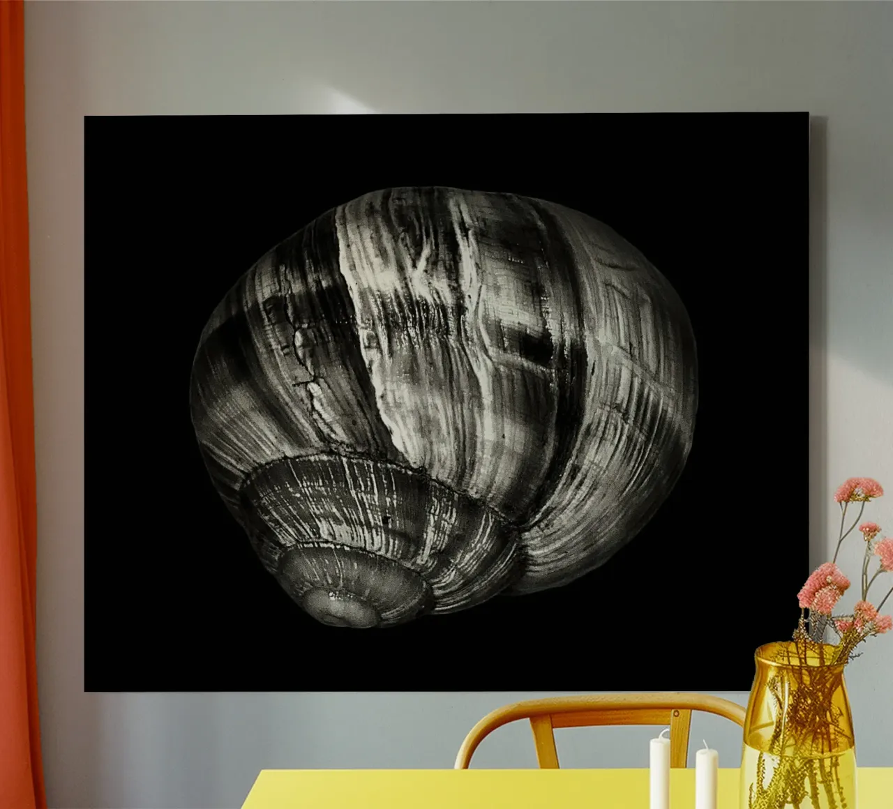 Black & White Close-Up – Spiral Seashell Nature Photo Print canvas with Floater frame by jay