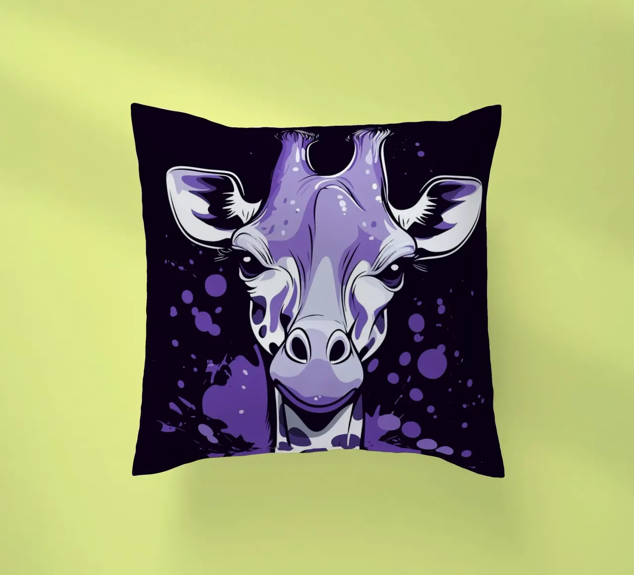 Giraffa viola in stile pop art splatter cuscino da pixelbull - medieval art and more