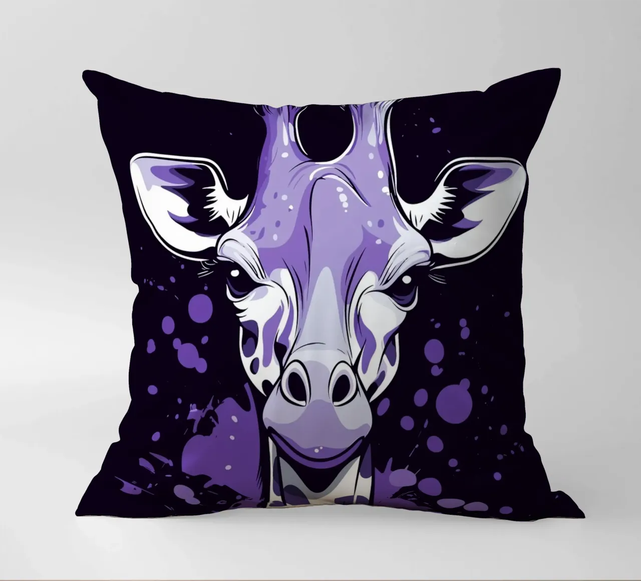 Giraffa viola in stile pop art splatter cuscino da pixelbull - medieval art and more