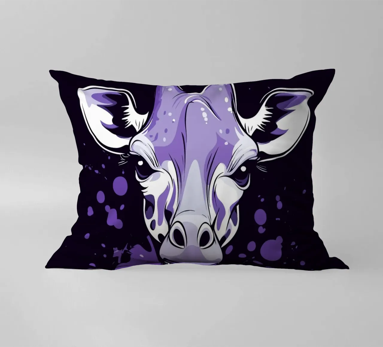 Giraffa viola in stile pop art splatter cuscino da pixelbull - medieval art and more