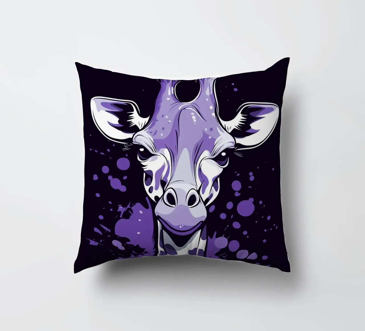 Giraffa viola in stile pop art splatter cuscino da pixelbull - medieval art and more