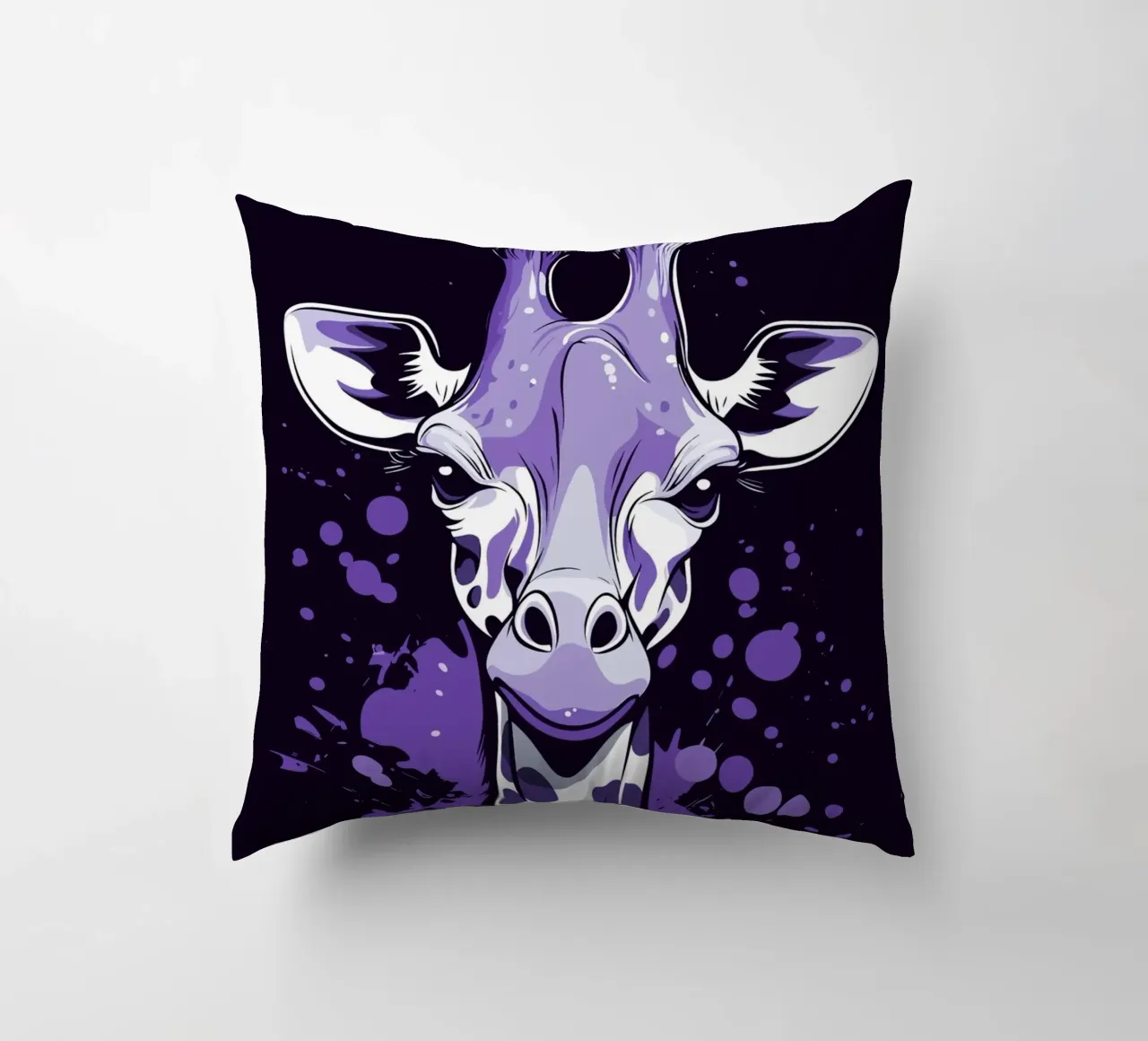 Giraffa viola in stile pop art splatter cuscino da pixelbull - medieval art and more