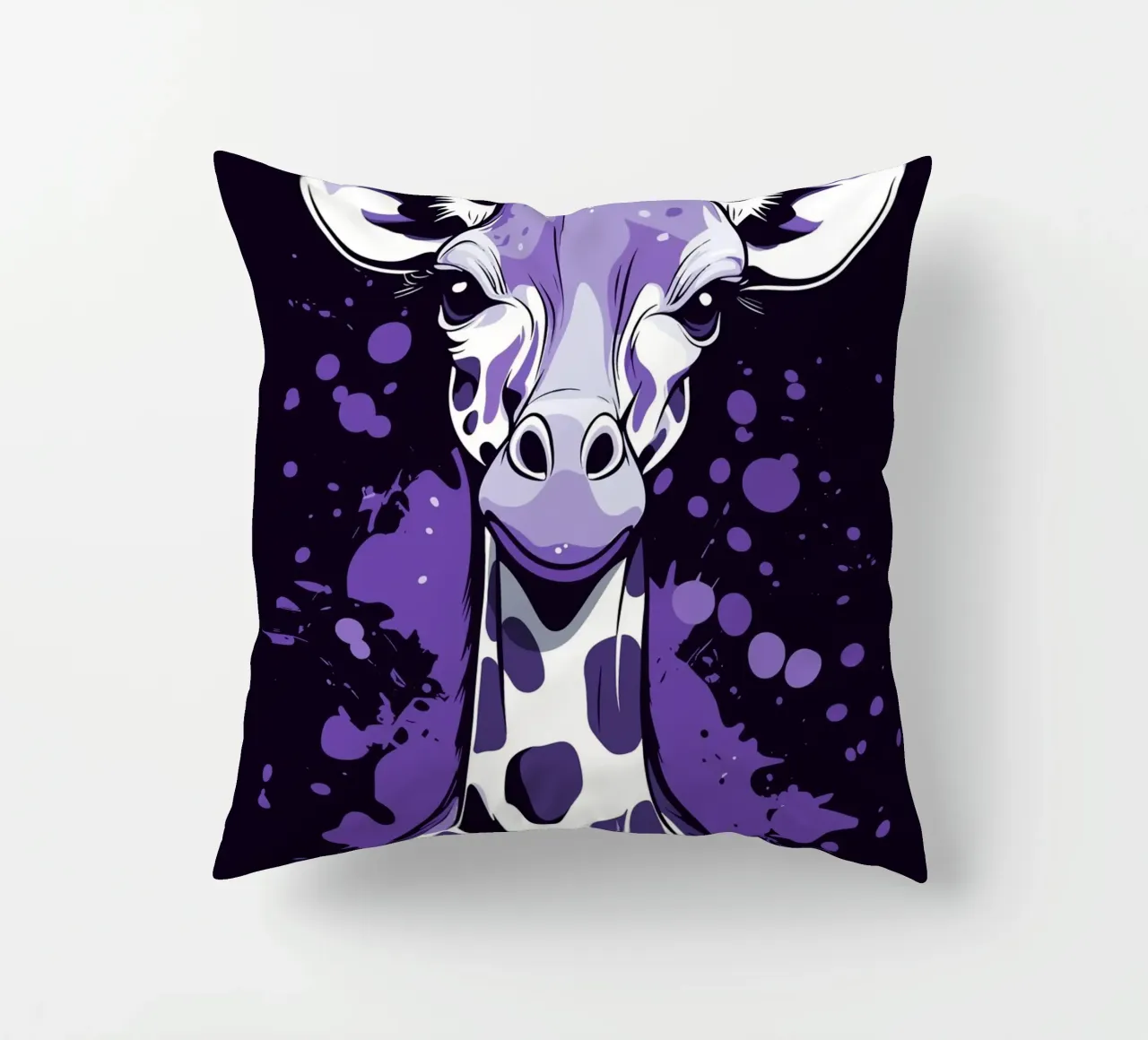Giraffa viola in stile pop art splatter cuscino da pixelbull - medieval art and more