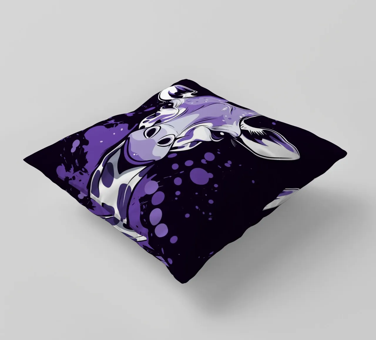 Giraffa viola in stile pop art splatter cuscino da pixelbull - medieval art and more