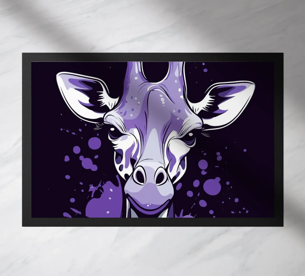 Giraffa viola in stile pop art splatter zerbino da pixelbull - medieval art and more