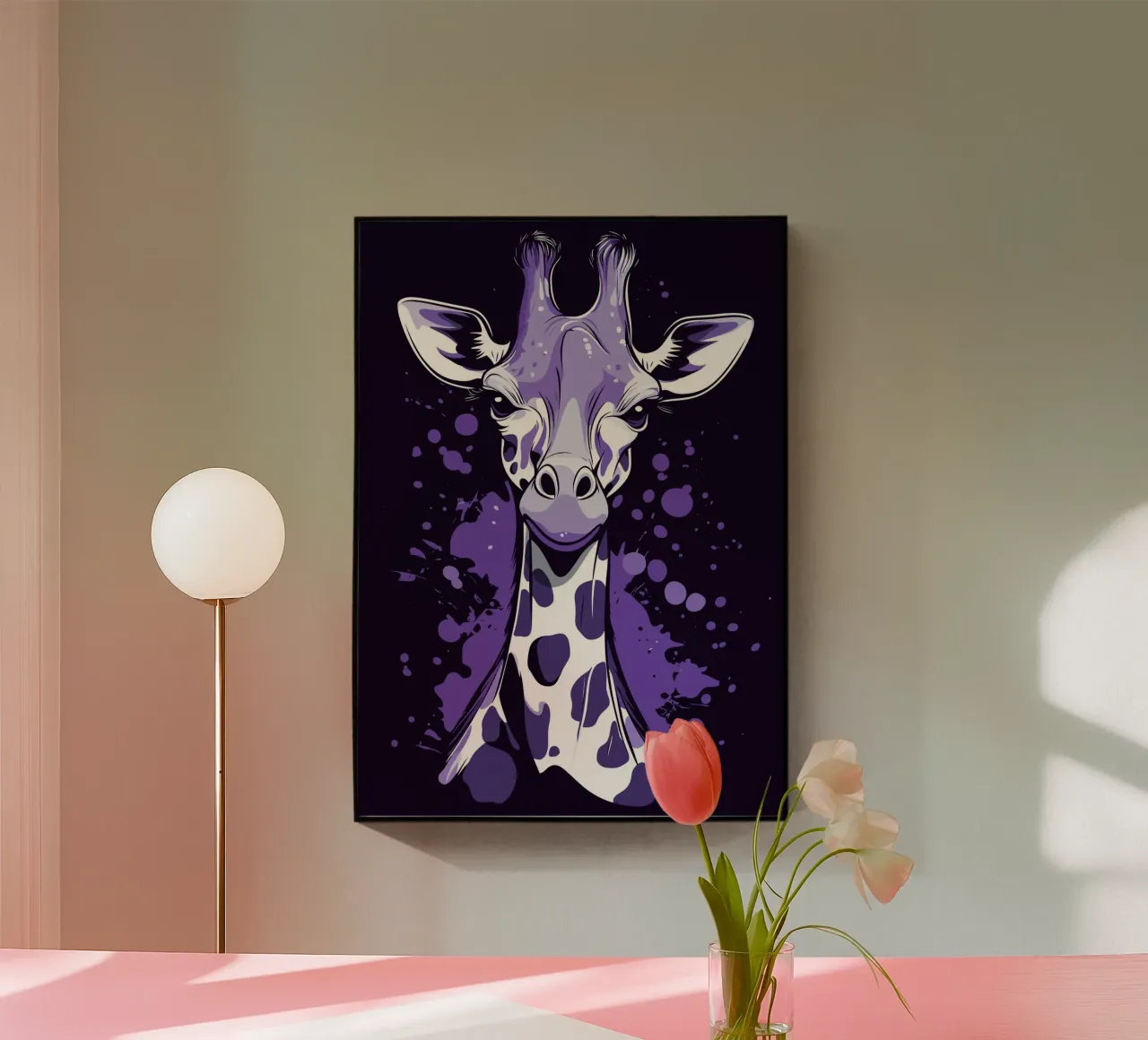 Giraffa viola in stile pop art splatter plexiglass da pixelbull - medieval art and more