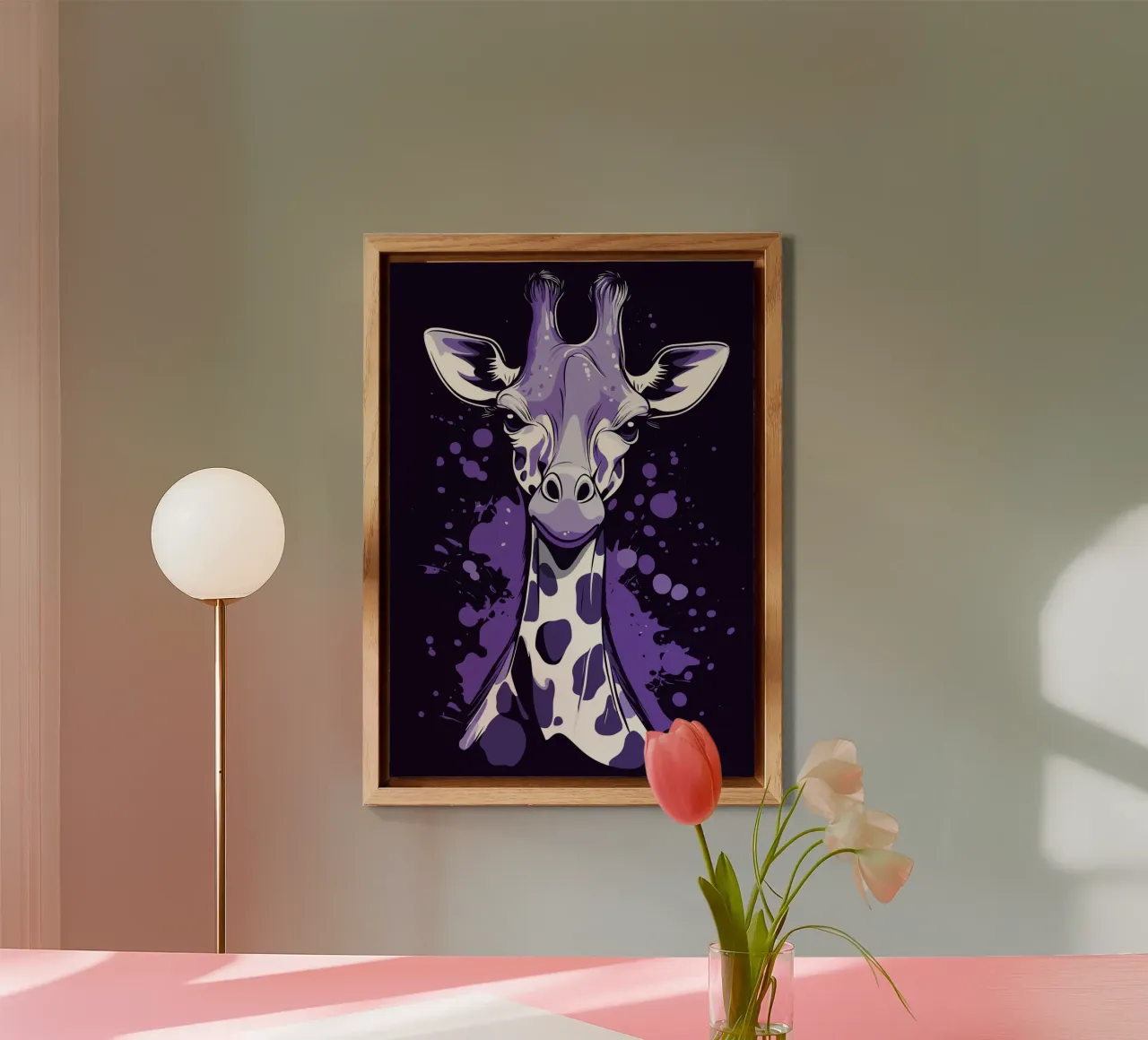 Giraffa viola in stile pop art splatter alluminio dibond da pixelbull - medieval art and more