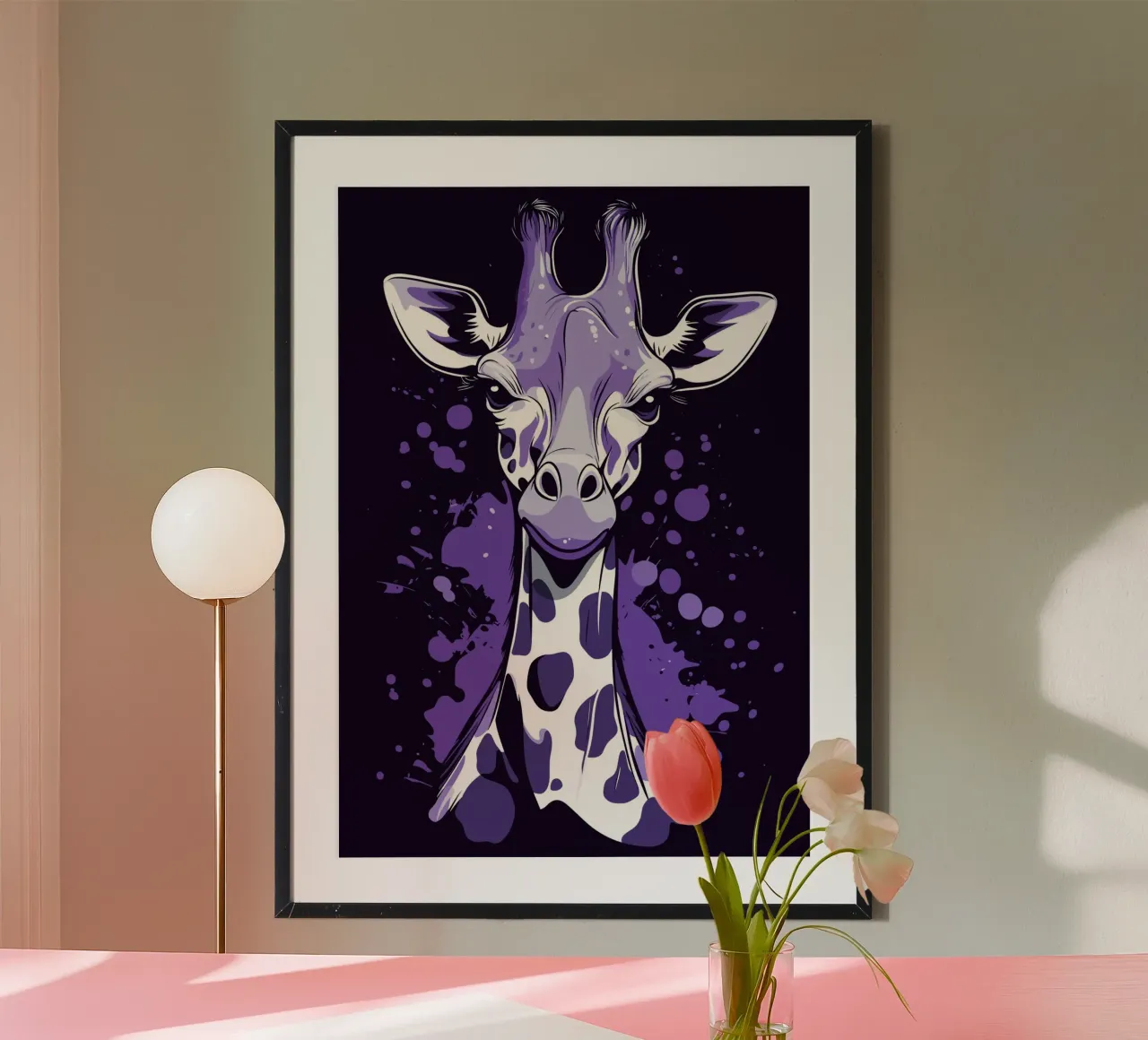 Purple giraffe in pop art splatter style poster by pixelbull - medieval art and more