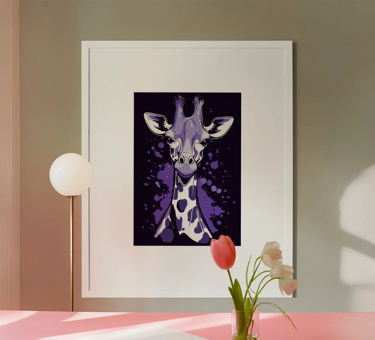 Purple giraffe in pop art splatter style poster by pixelbull - medieval art and more