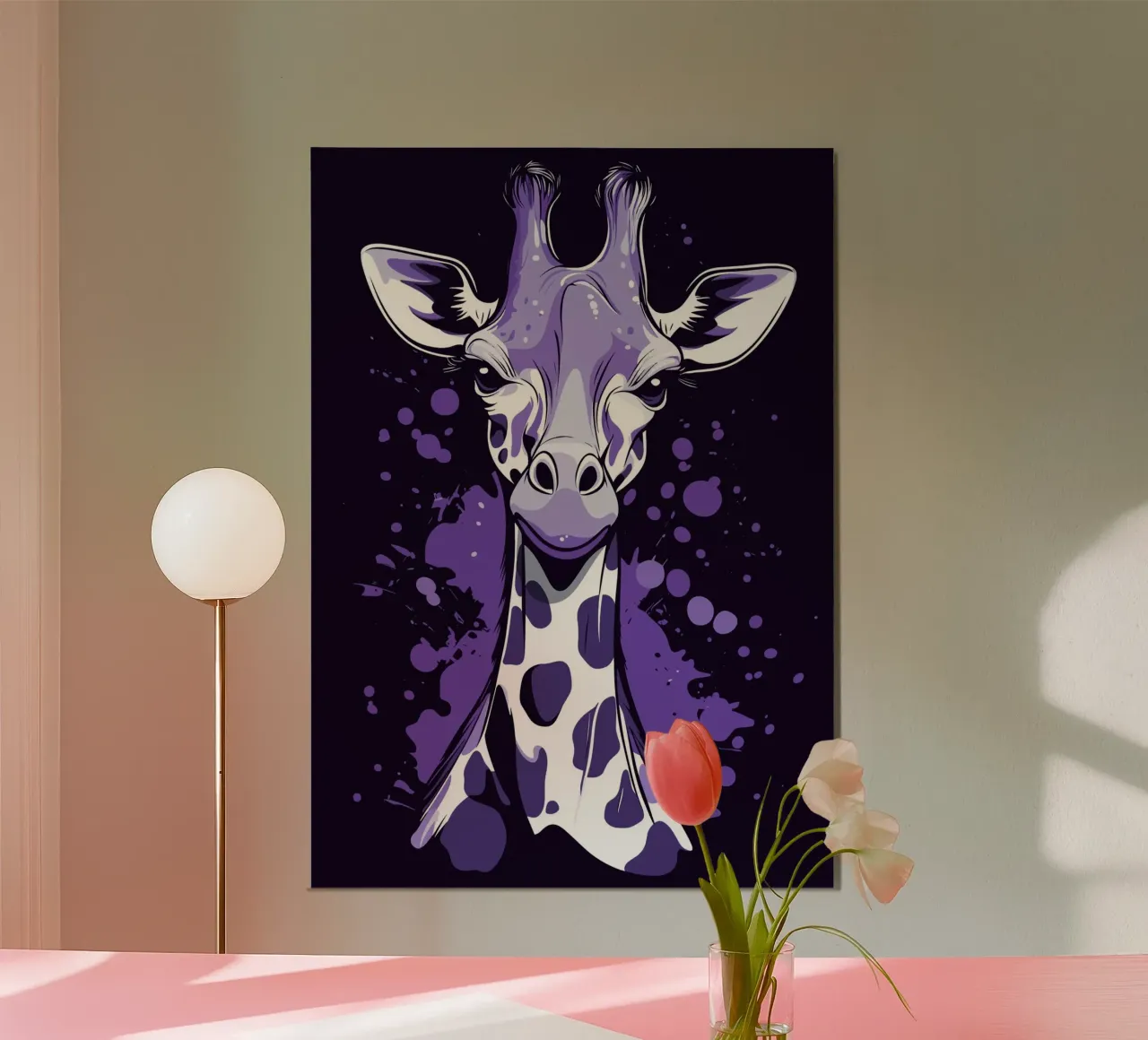 Purple giraffe in pop art splatter style poster by pixelbull - medieval art and more