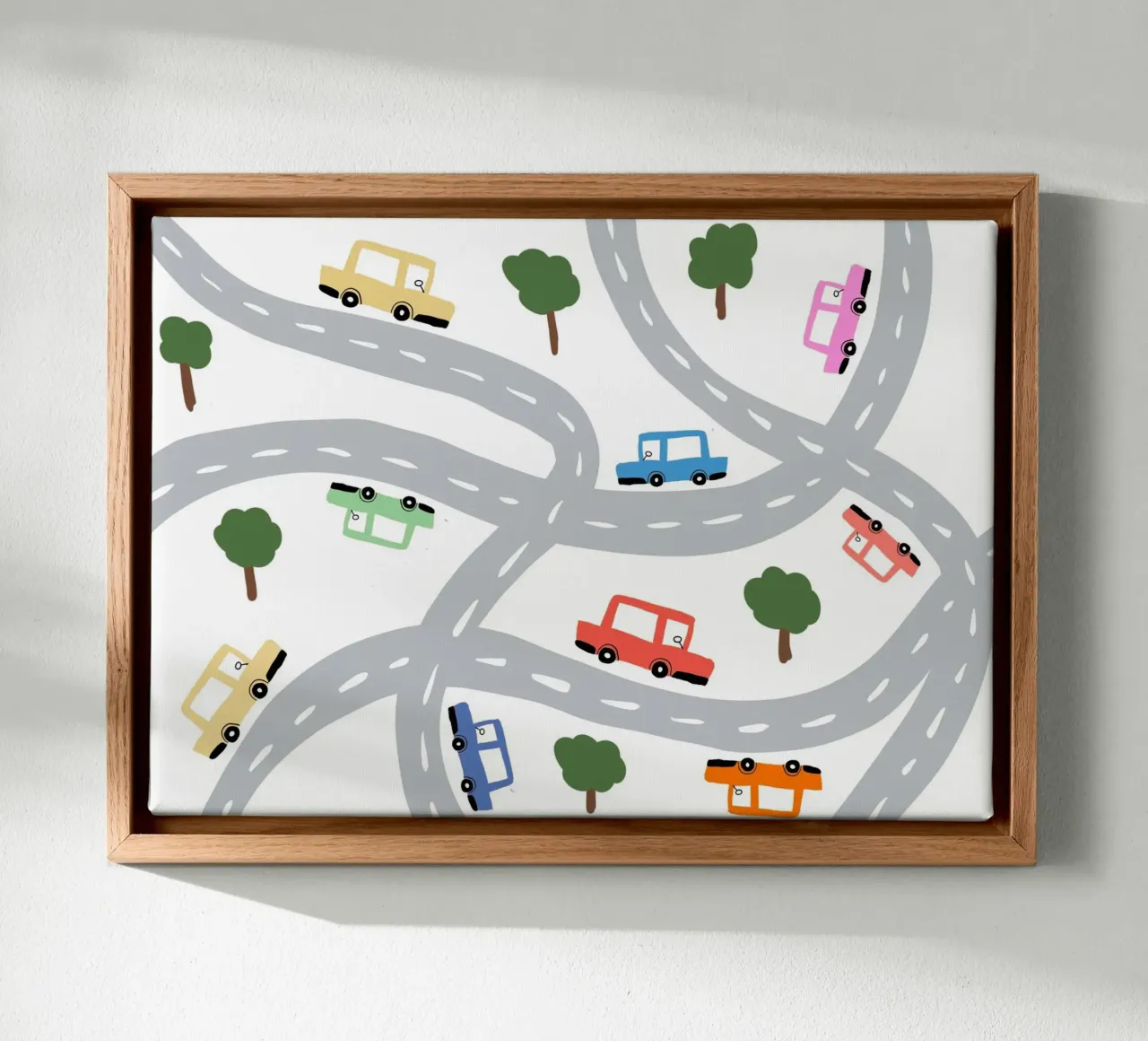 Auto carine su una mappa stradale Arte per bambini tela con Cornice a cassetta da vintagepod