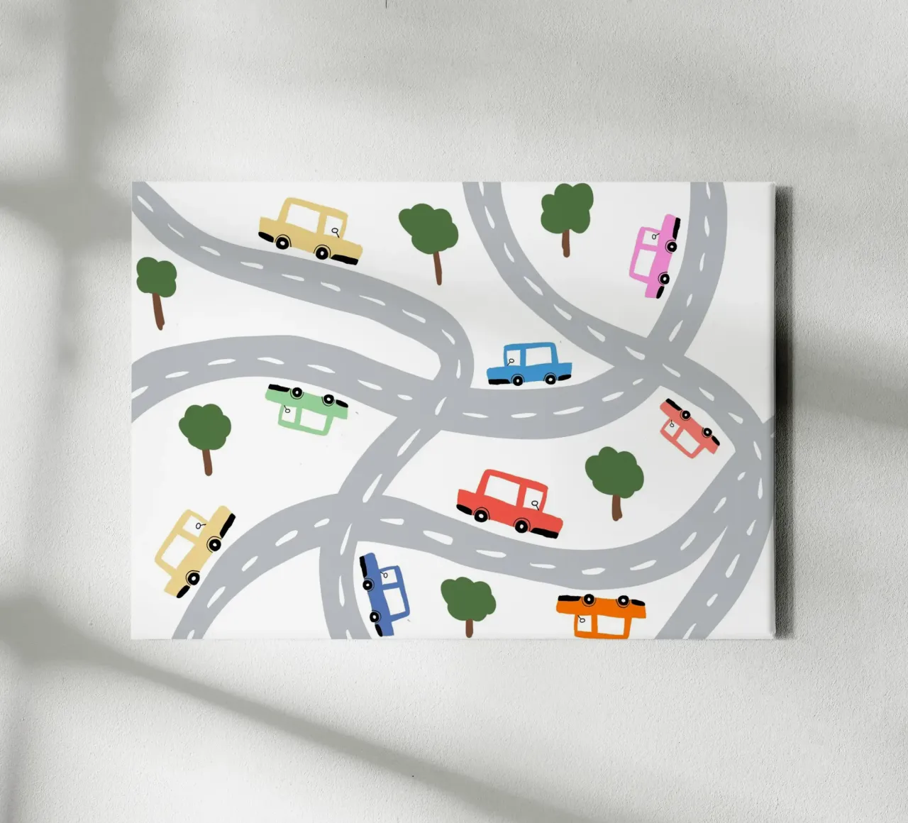 Auto carine su una mappa stradale Arte per bambini tela con Cornice a cassetta da vintagepod
