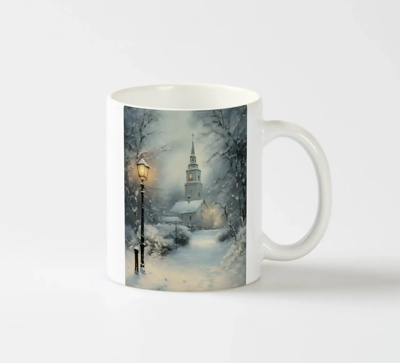 Chiesa invernale nella neve tazza in ceramica da Studio Vibe