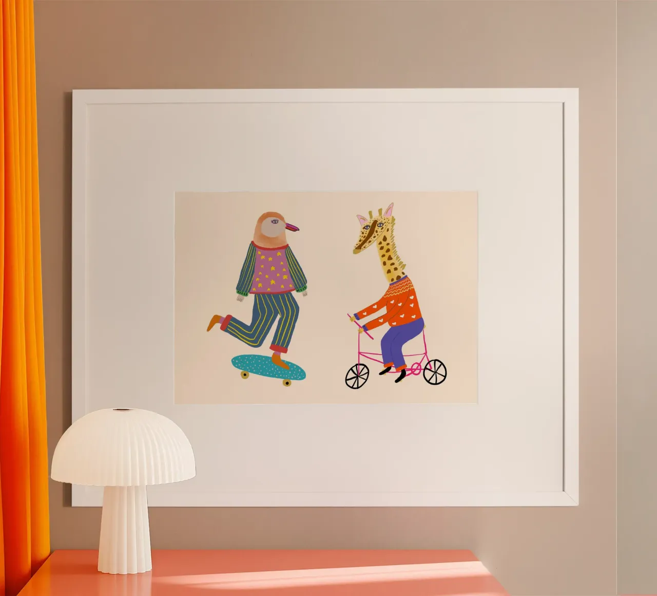 Pinguino e giraffa in bici sullo skateboard poster da vintagepod
