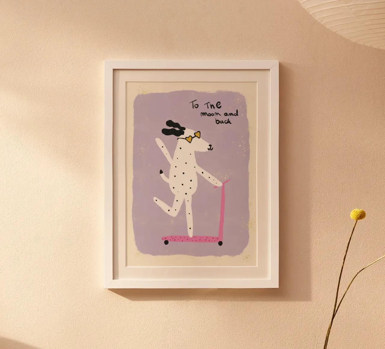 Cane in scooter 'Fino alla luna e ritorno' poster con telaio in plastica da vintagepod