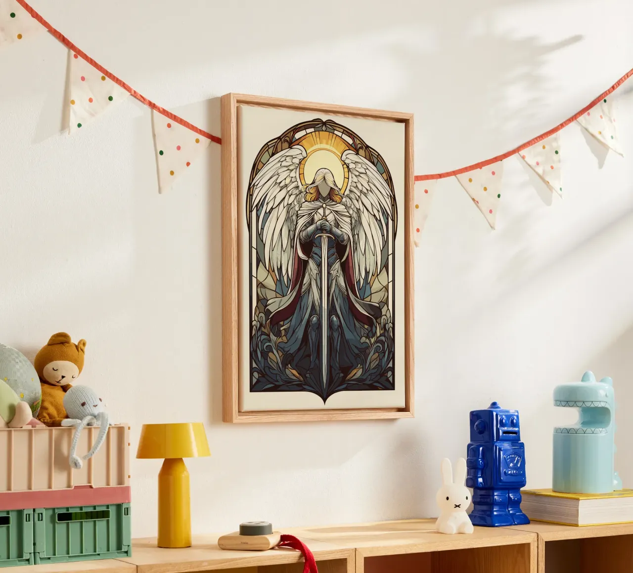 Angelo esaltato con spada ad arco tela con Cornice a cassetta da pixelbull - medieval art and more