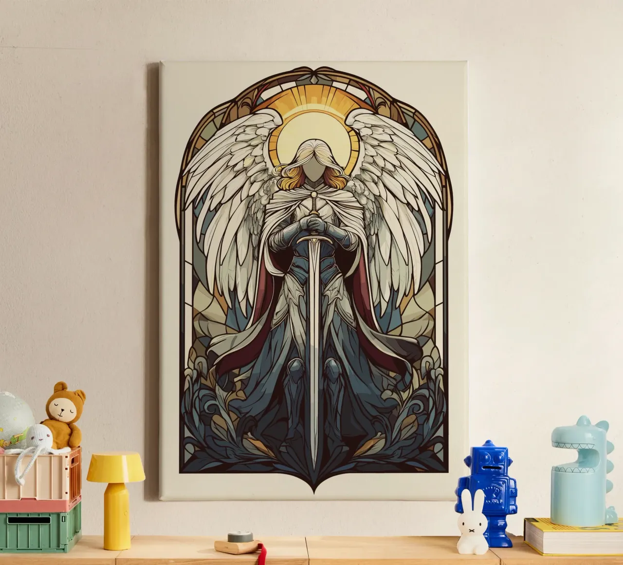 Angelo esaltato con spada ad arco tela con Cornice a cassetta da pixelbull - medieval art and more