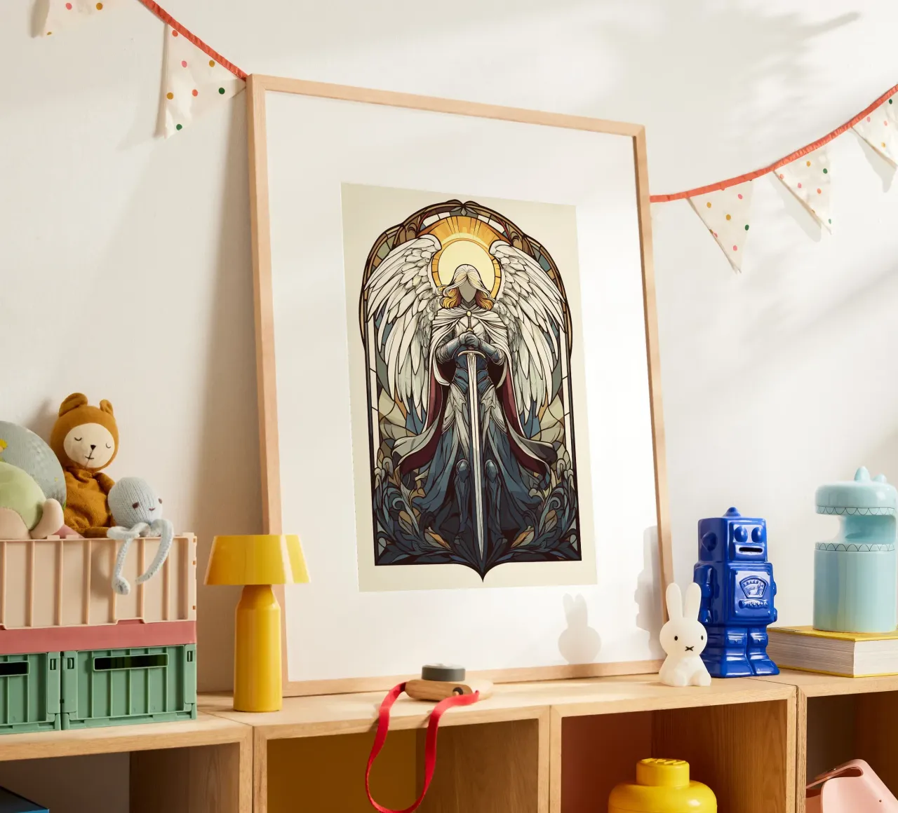 Exalted angel with sword in an arc poster by pixelbull - medieval art and more