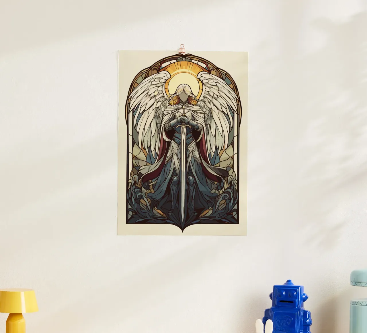 Exalted angel with sword in an arc poster by pixelbull - medieval art and more
