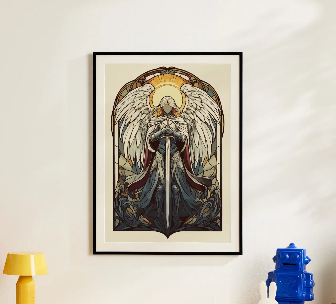 Exalted angel with sword in an arc poster by pixelbull - medieval art and more